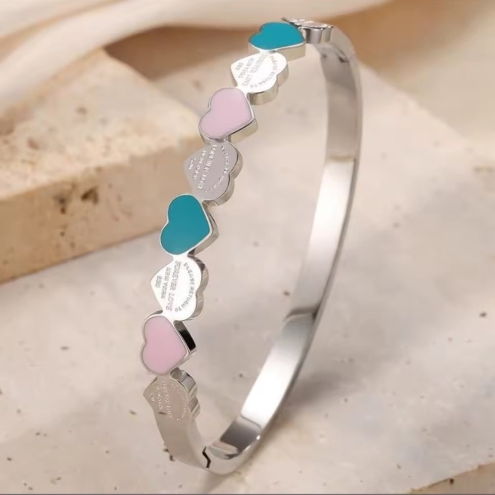 Colorful Heart Gold Bangle Bracelet